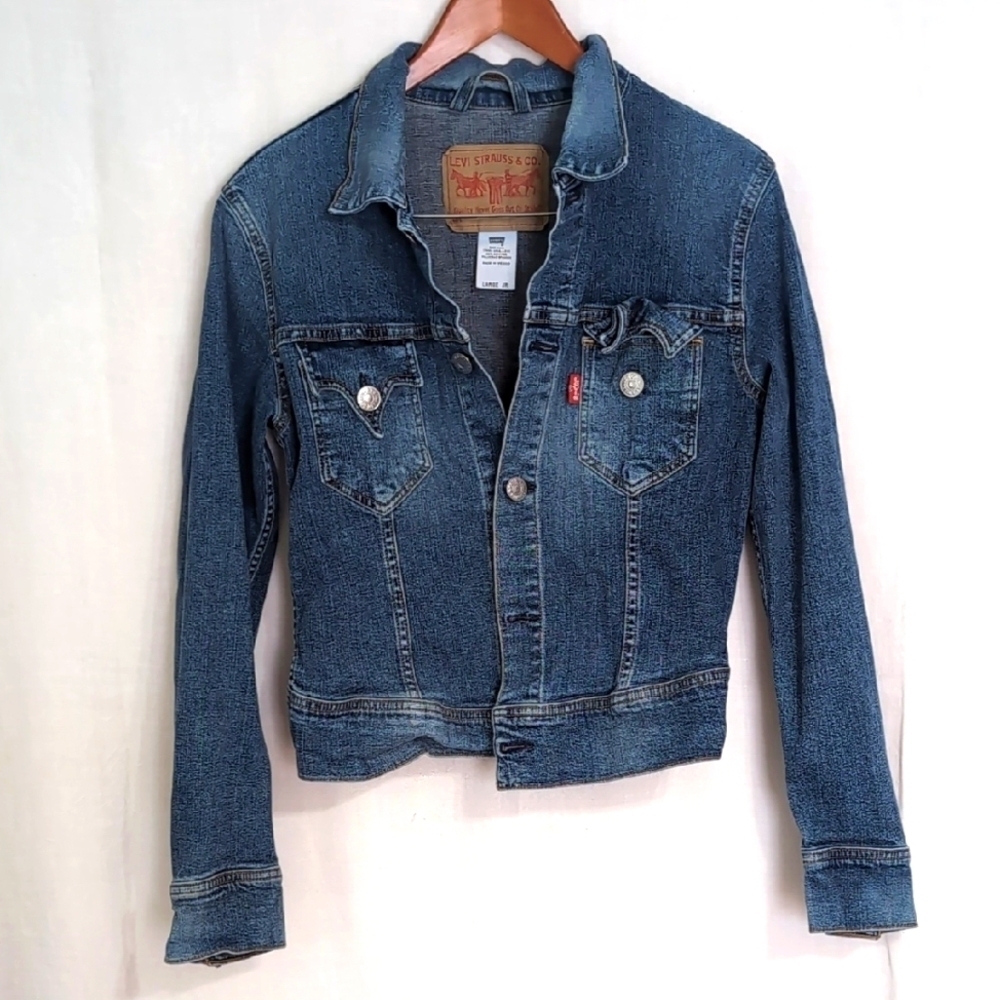 2004 Vintage Levi Strauss Trucker Jean Jacket Light Wear Size Junior's Large